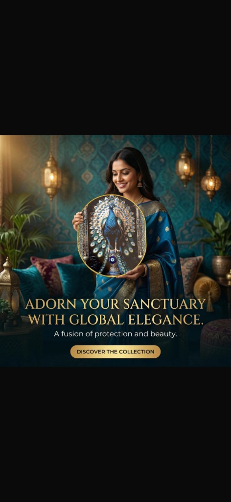 Certified Pyrite-Lapis Peacock Frame with Evil Eye